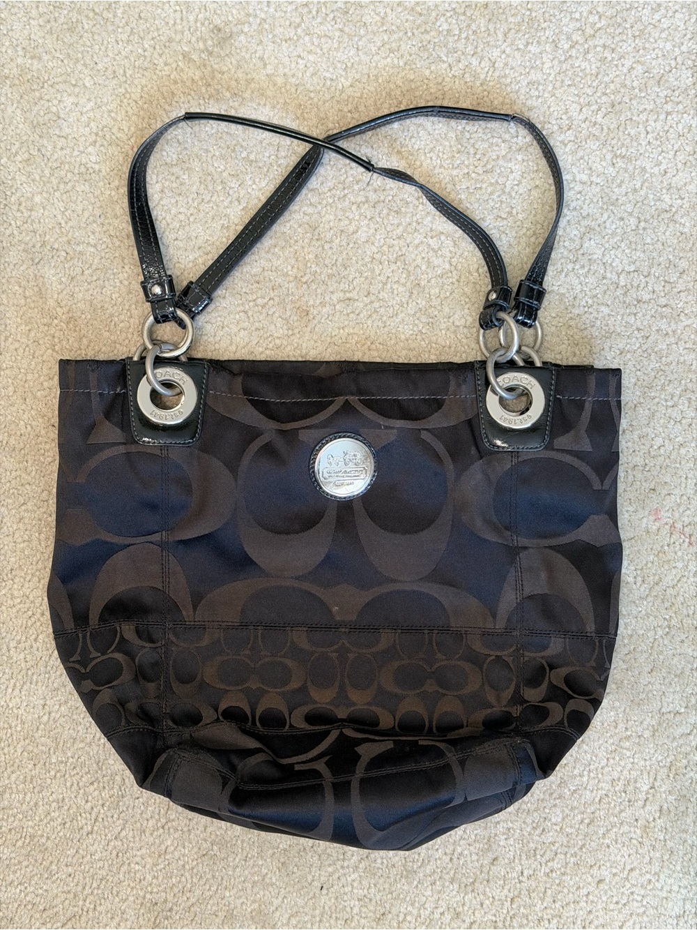 Coach Alex Signature Logo Canvas Black Should Bag #14449